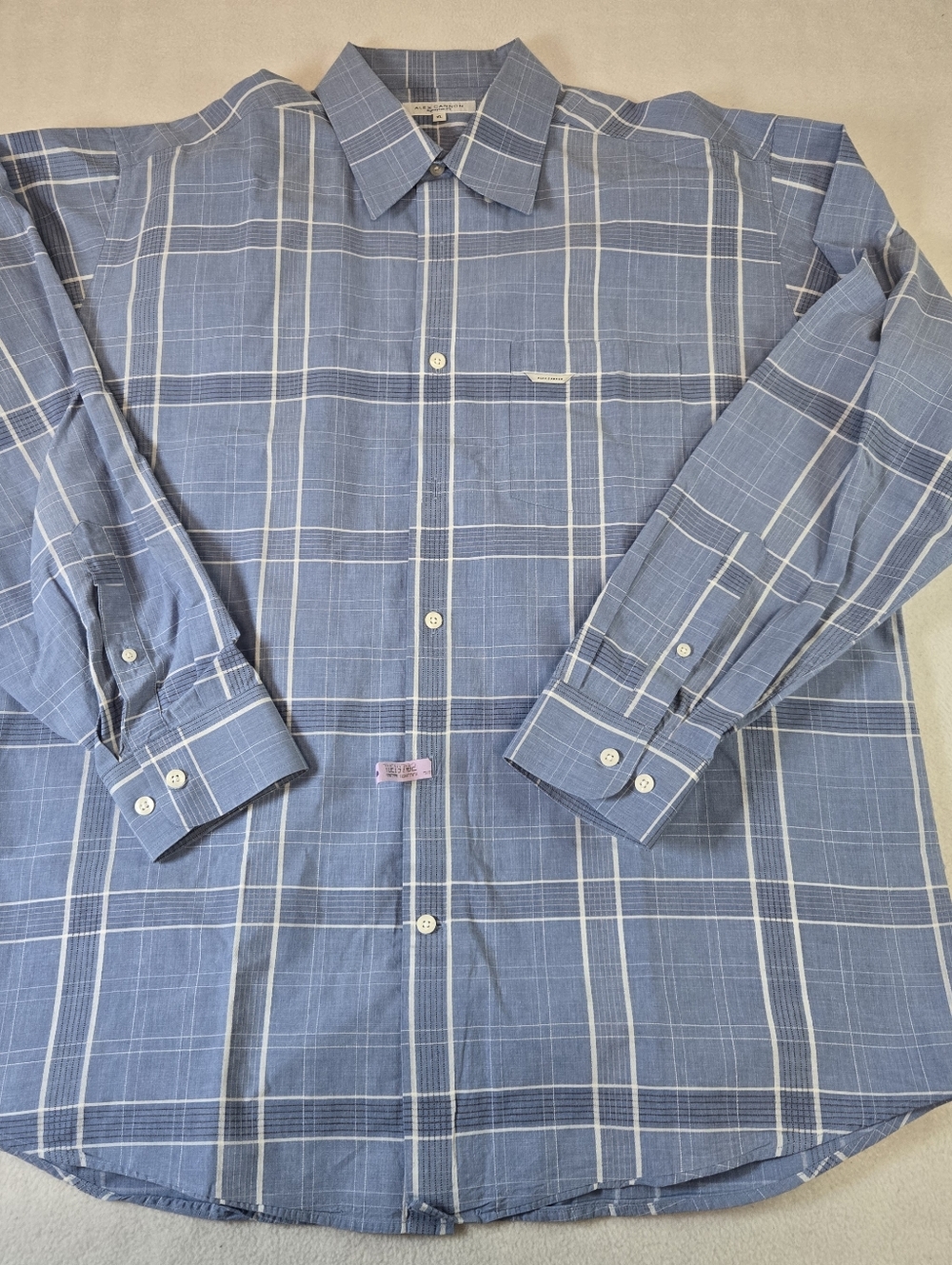 Alex Cannon XL Blue Button Down Windowpane Plaid Heavily Dry-clean Starch